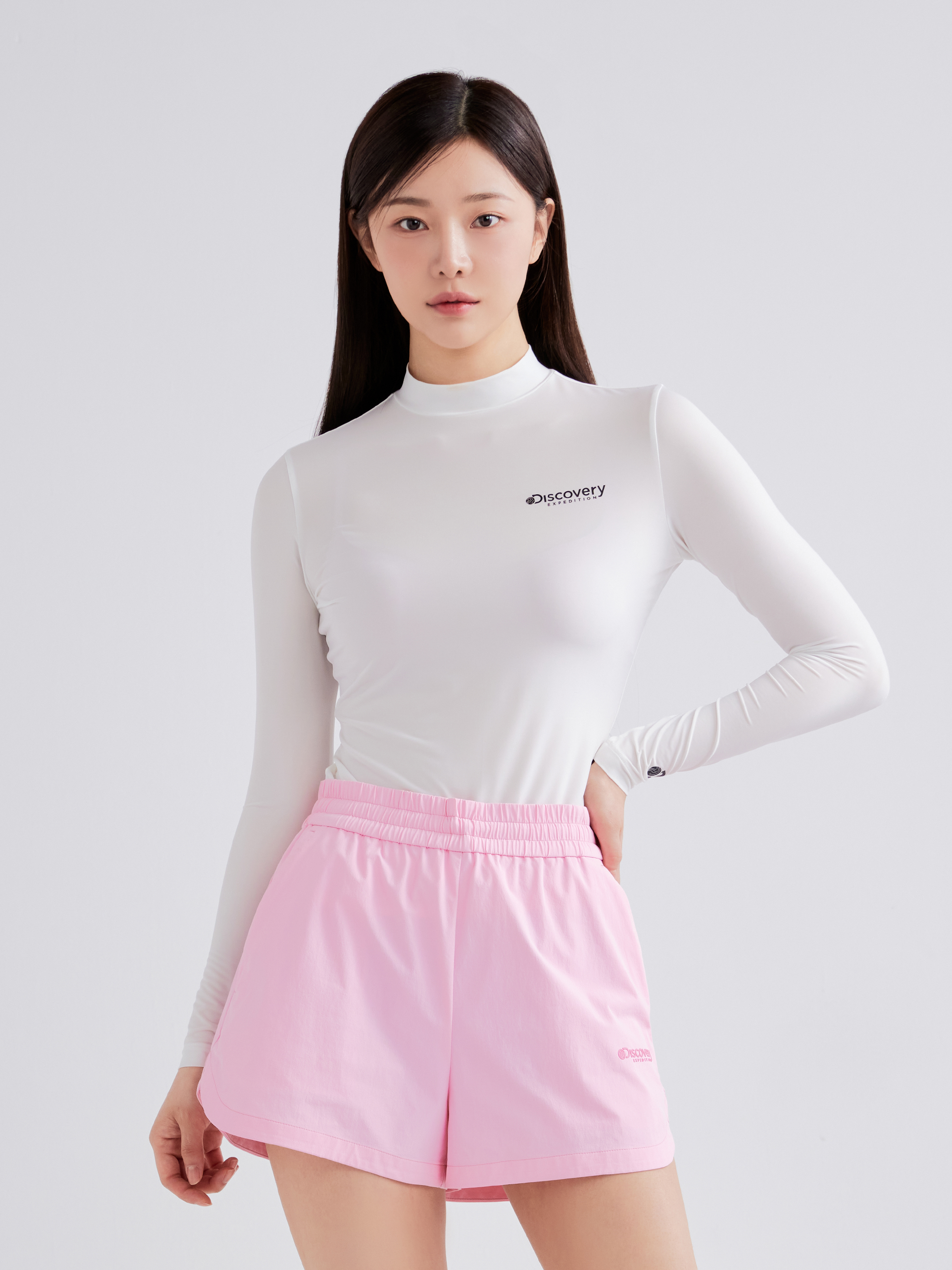 여성 냉감 레이어드 반하이넥 긴팔티셔츠