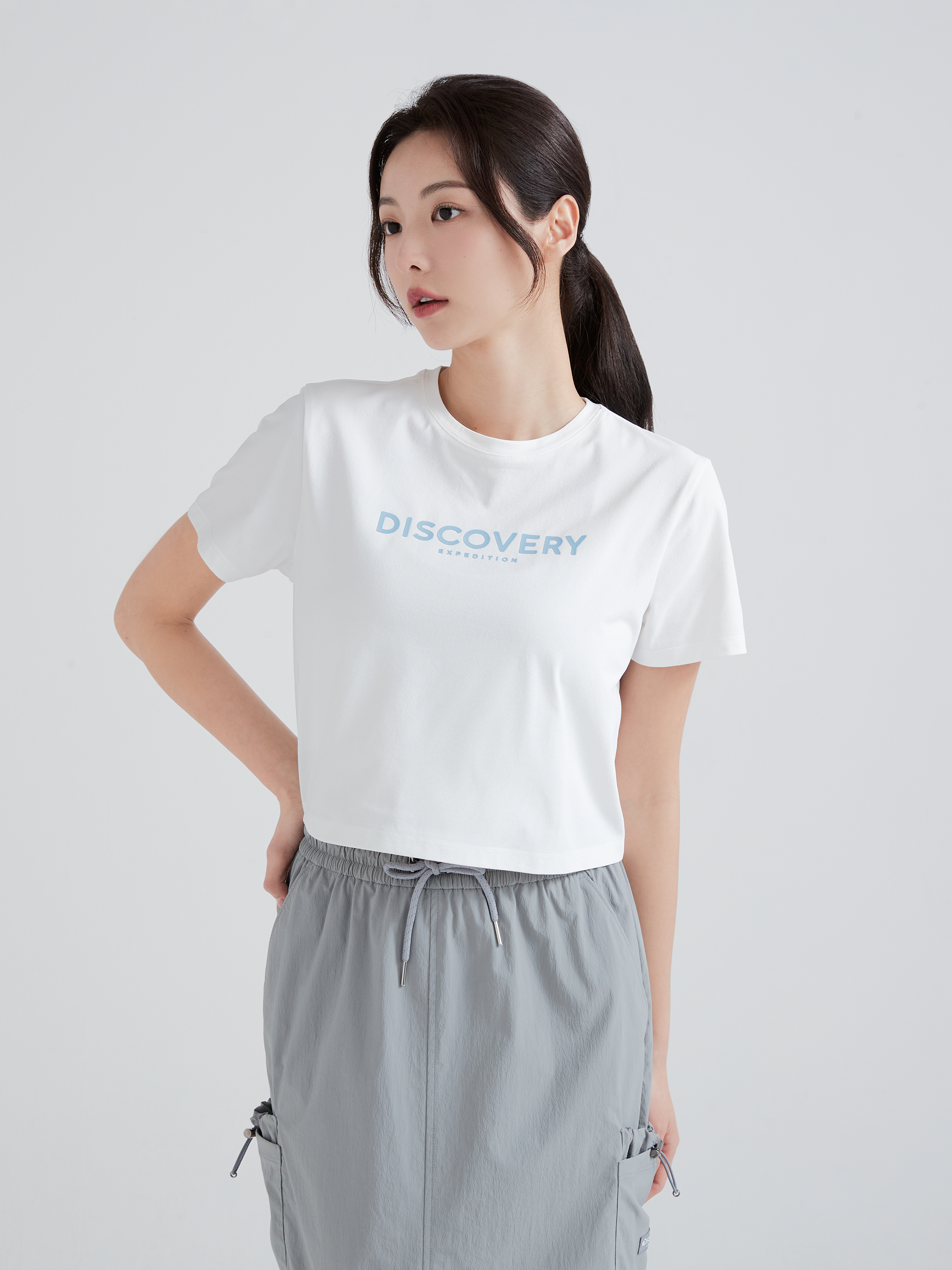 우먼스 타이포 크롭 반팔티셔츠