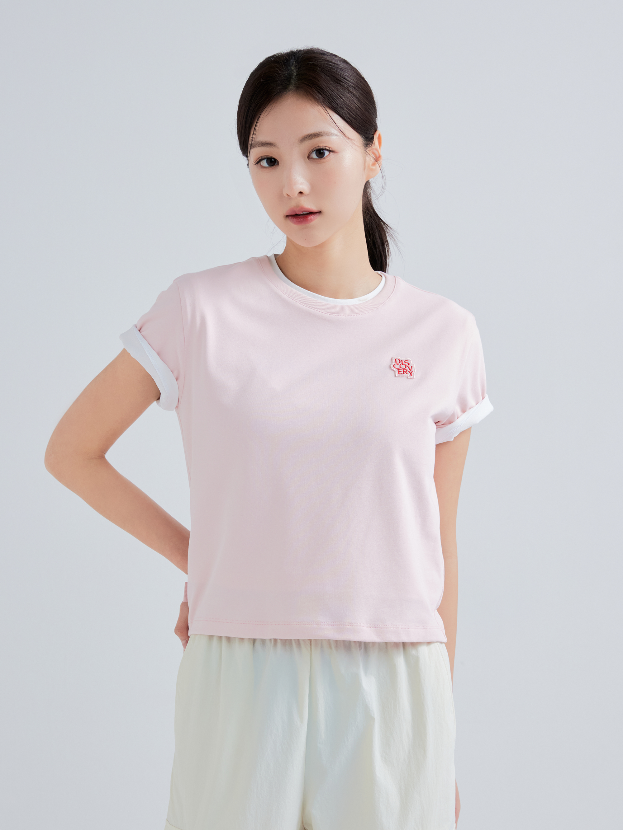 우먼스 슬림 크롭 반팔티셔츠