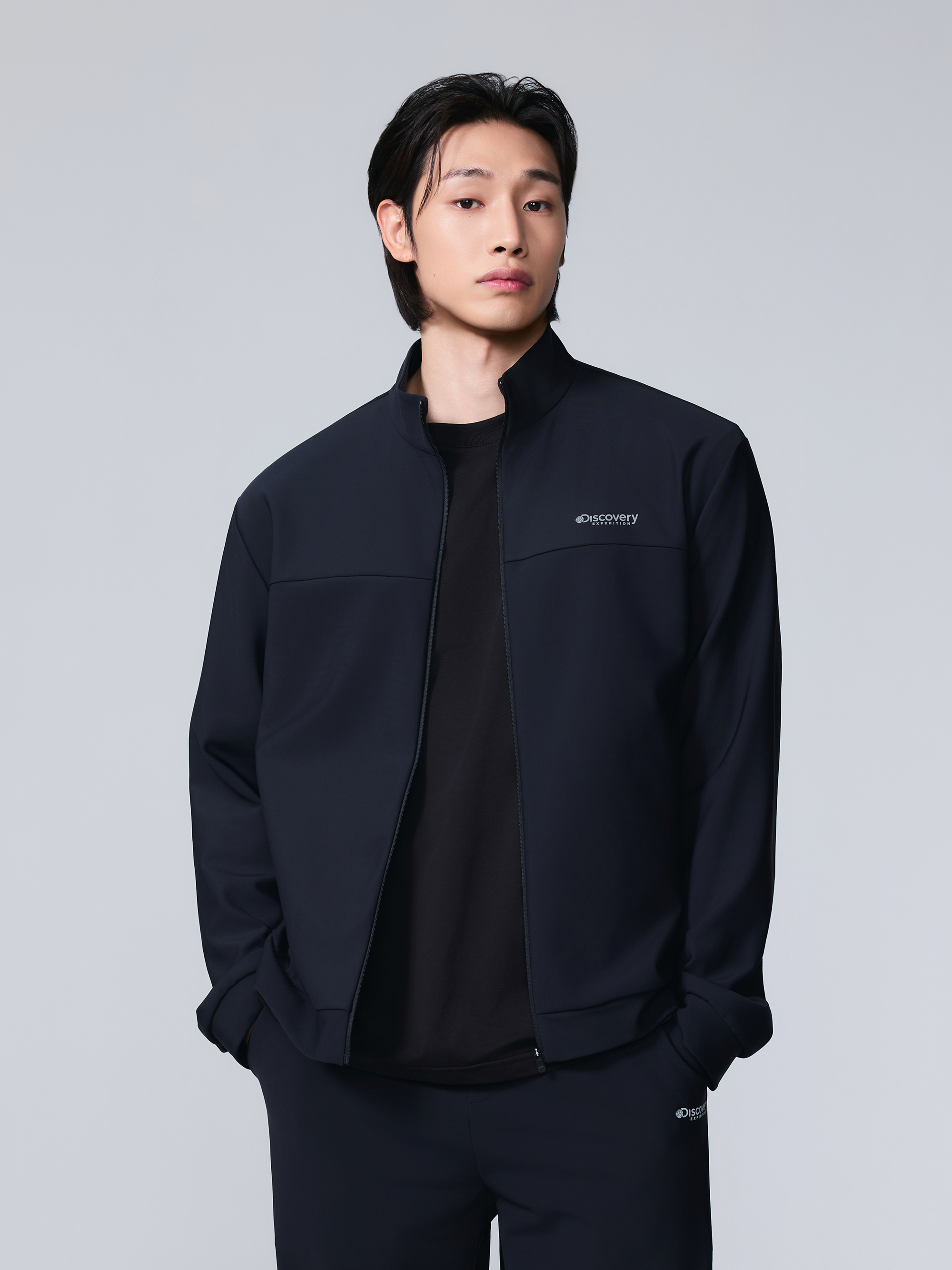 남성 엑티브 트리코트 본딩 하이넥 집업