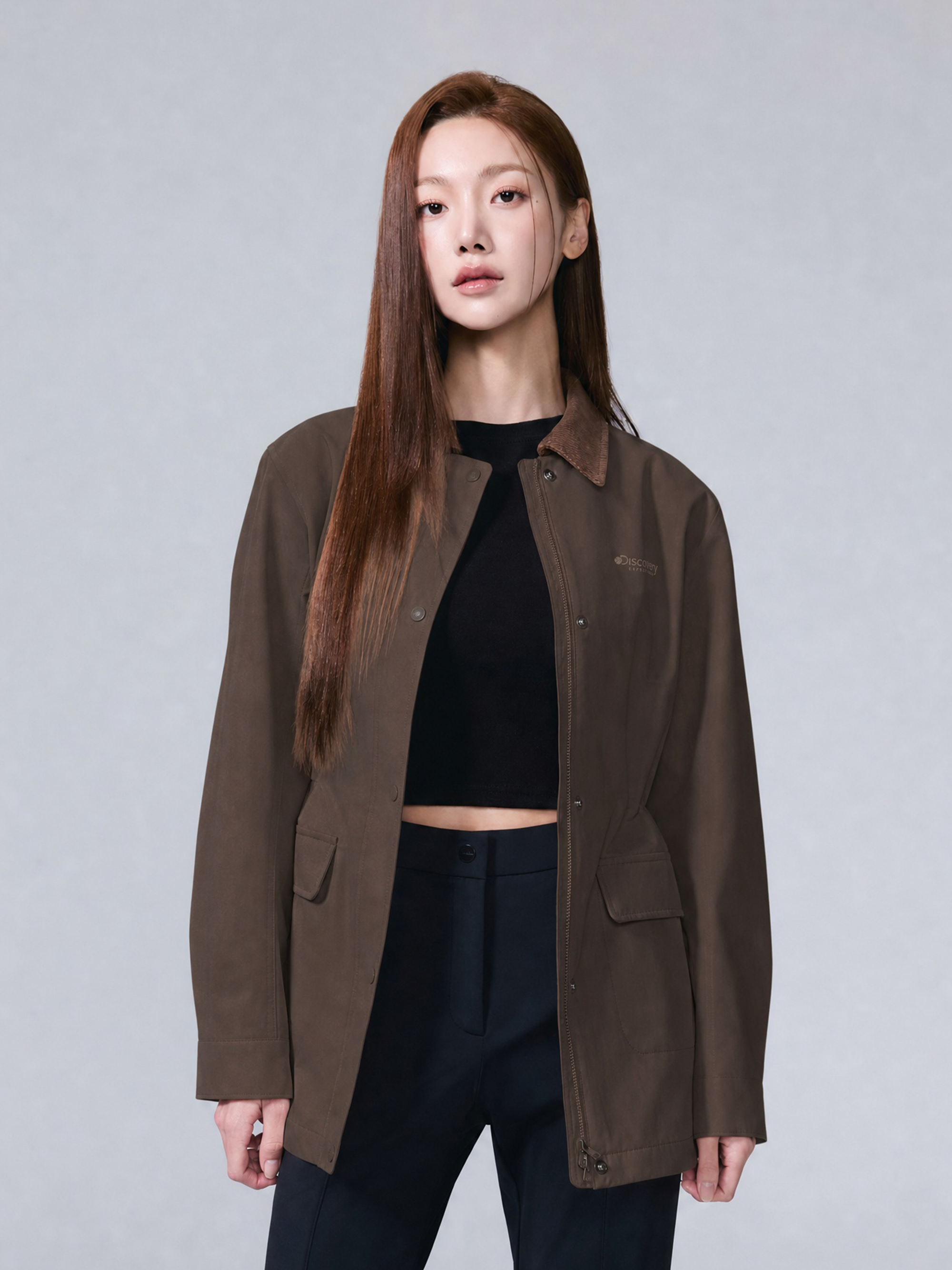여성 커뮤트 카라 미드 자켓