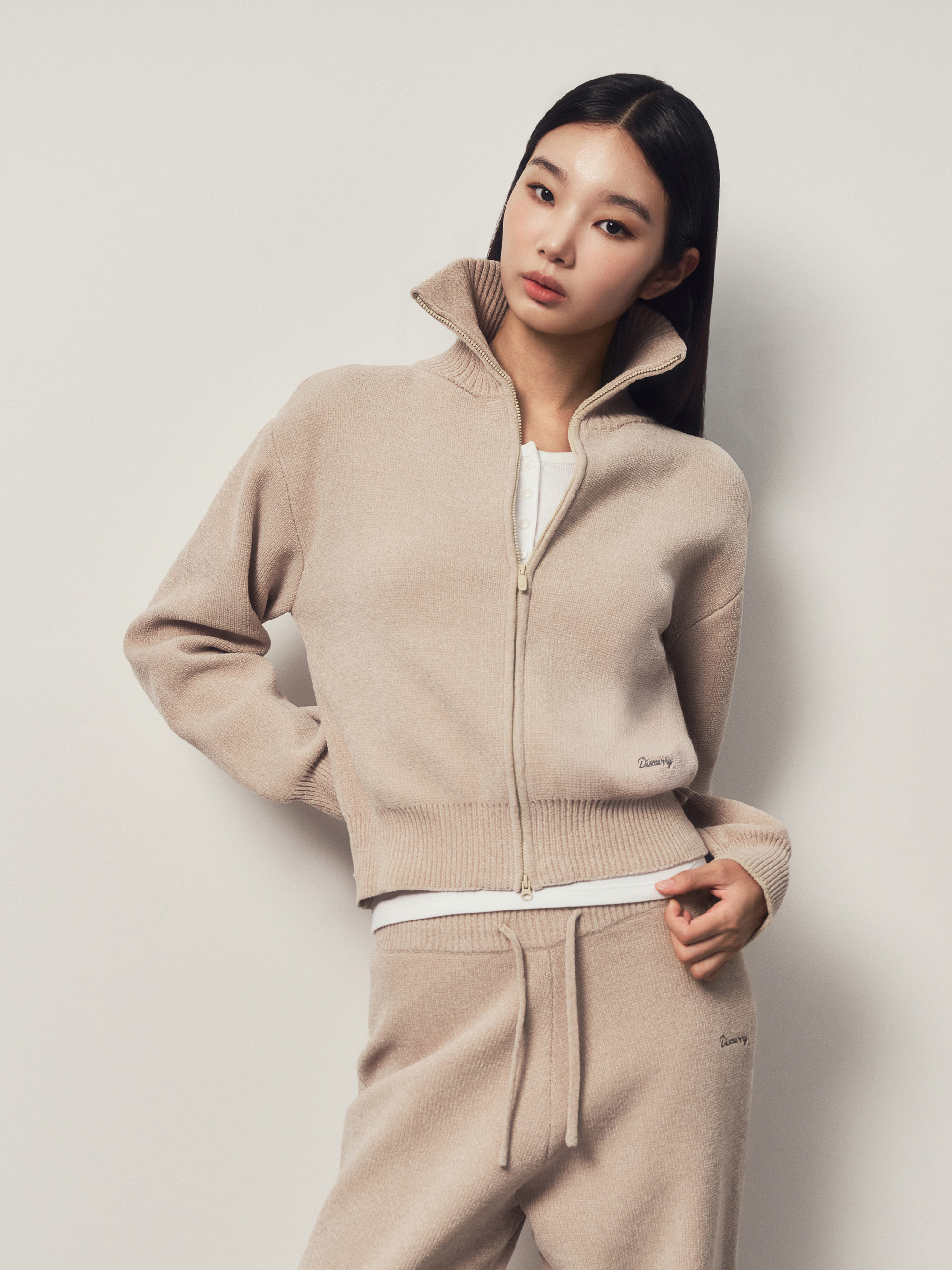 여성 벨벳라이크 집업 스웨터