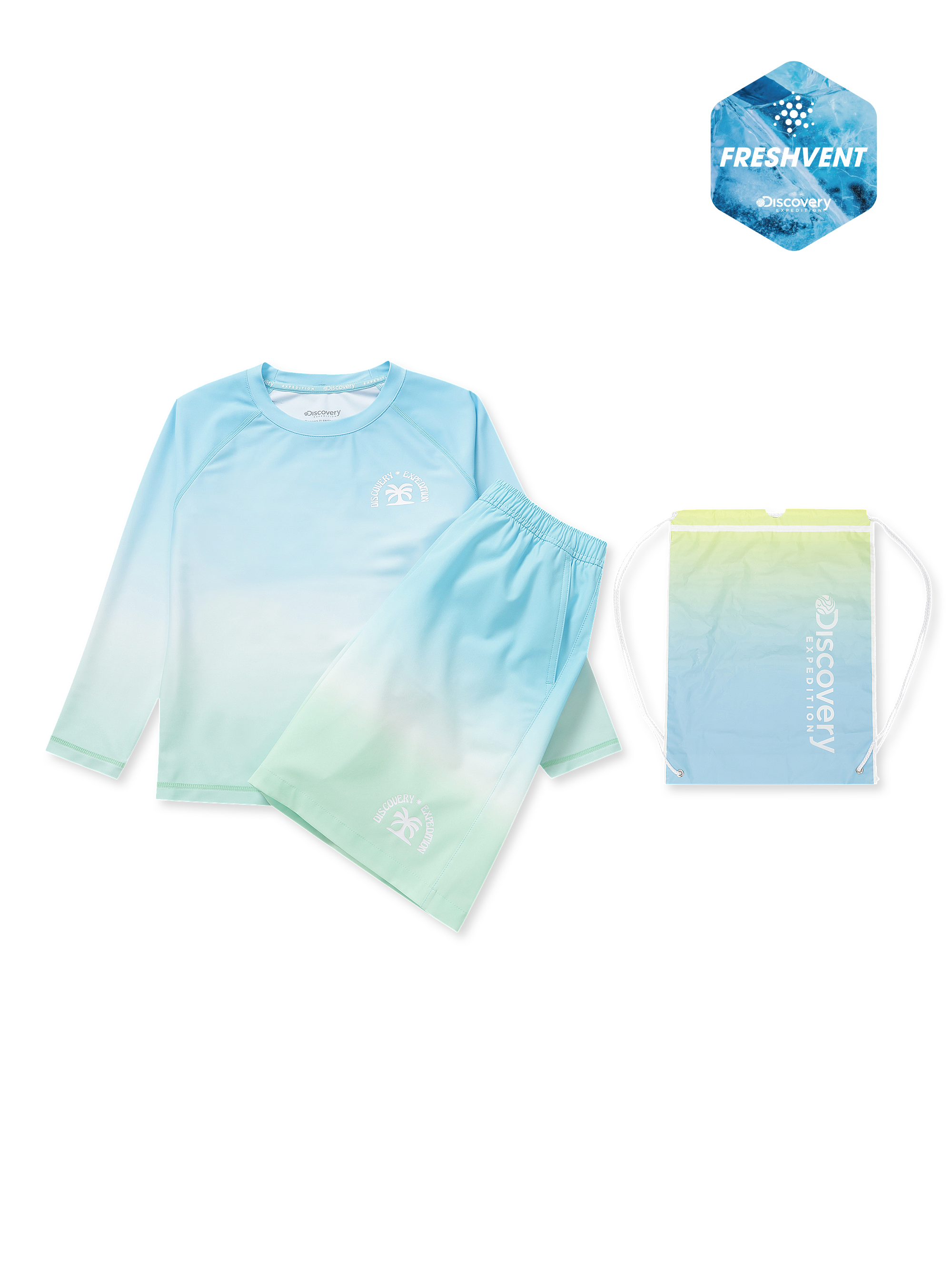 키즈 프레시벤트 그라데이션 티셔츠+반바지 스윔 SET