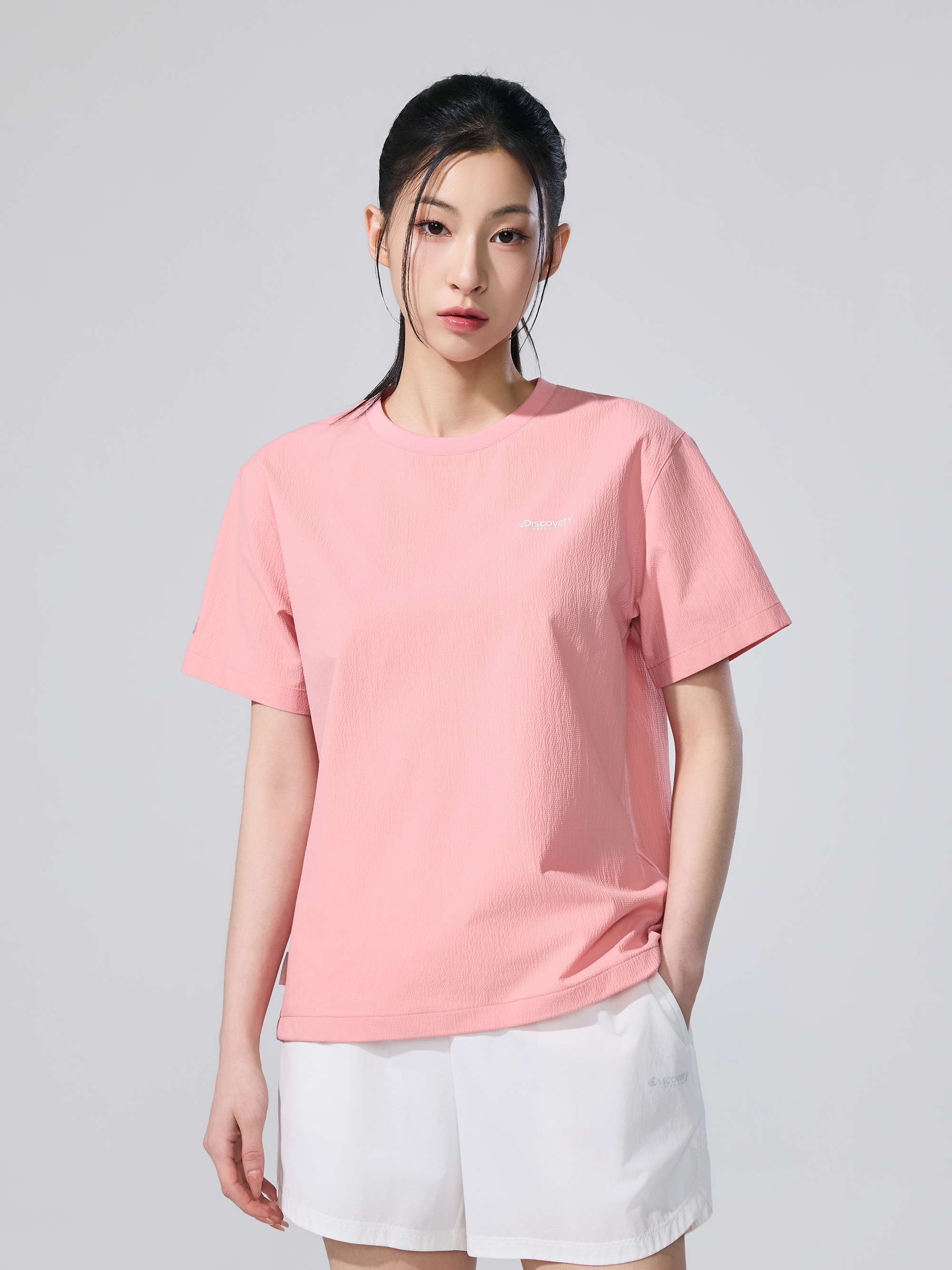 여성 시어서커 우븐 반팔티셔츠