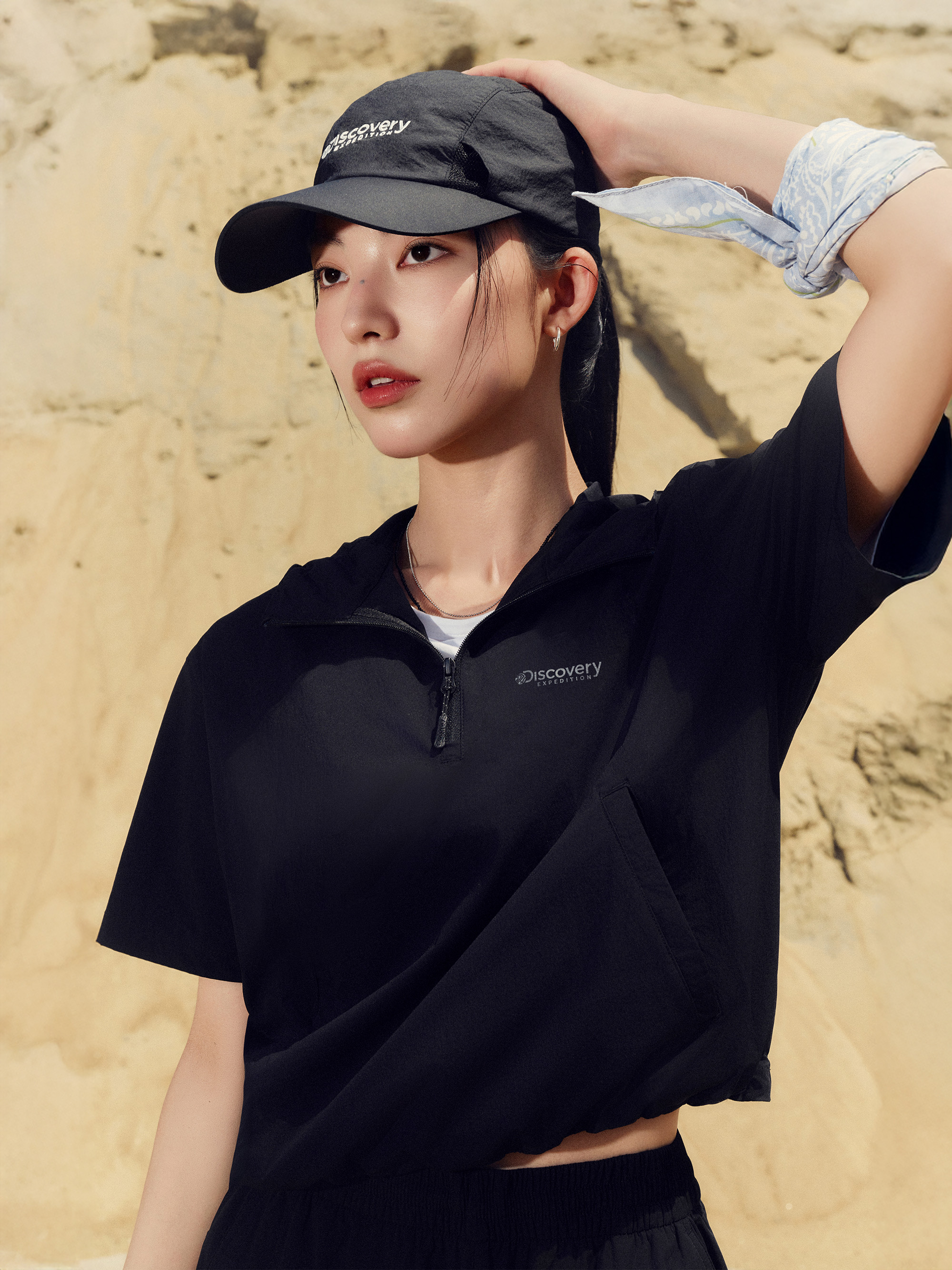 여성 프레시벤트 경량 우븐 트레이닝 반팔 후드 아노락
